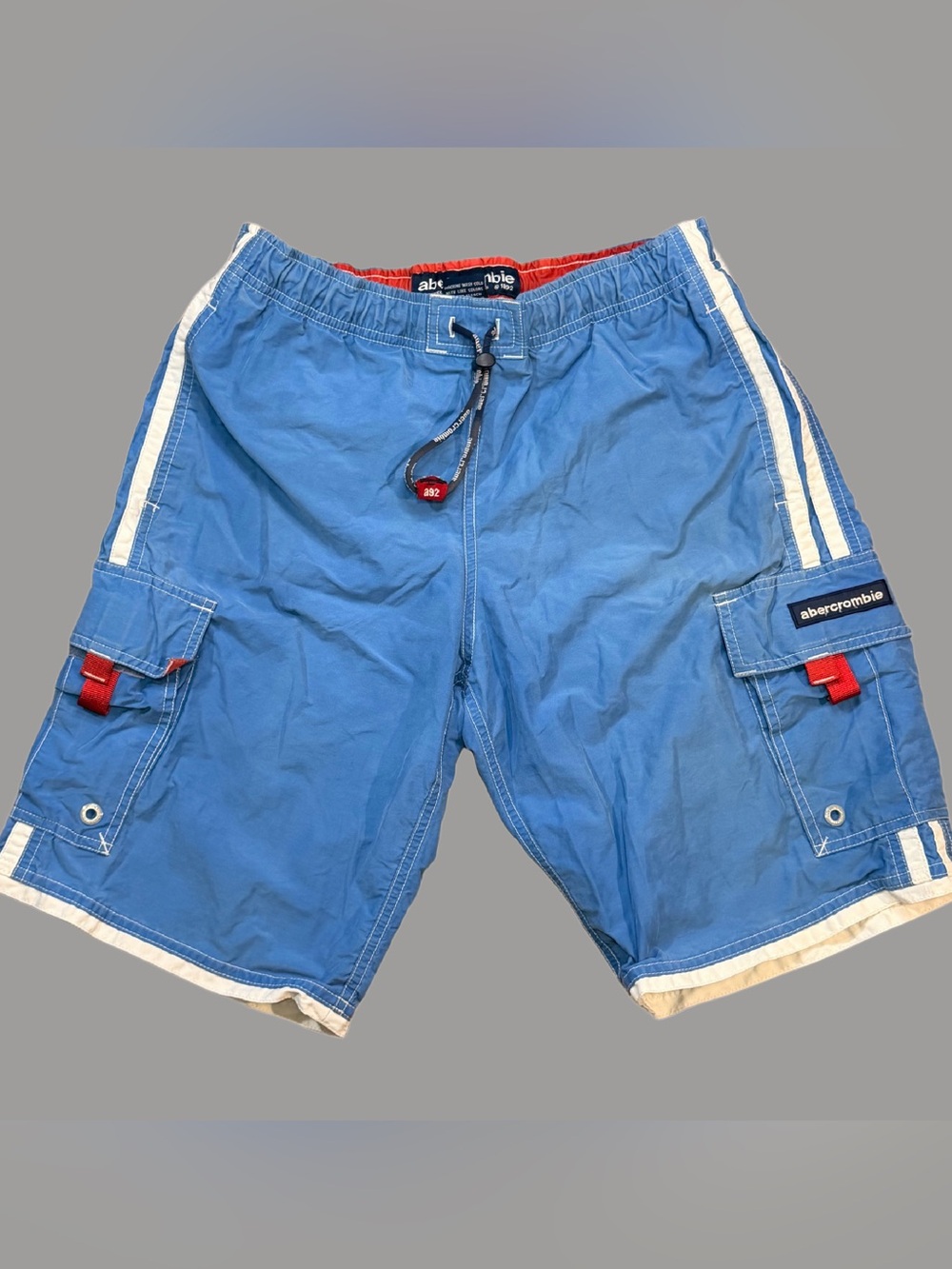 Abercrombie & Fitch Tugger Shorts Medium Blue Cargo 9" Hybrid Y2k Swim Lined